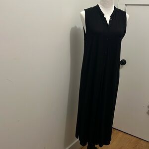 Eileen Fisher Sleeveless button down black midi dress medium